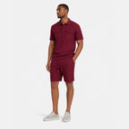 Men's Textured Polo Shirt and Shorts Set Twin Chest Pockets Relaxed Fit - Wine Red front