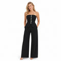 Women's Strapless Button Wide-Leg Jumpsuit