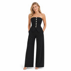 Women's Strapless Button Wide-Leg Jumpsuit
