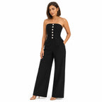 Women's Strapless Button Wide-Leg Jumpsuit