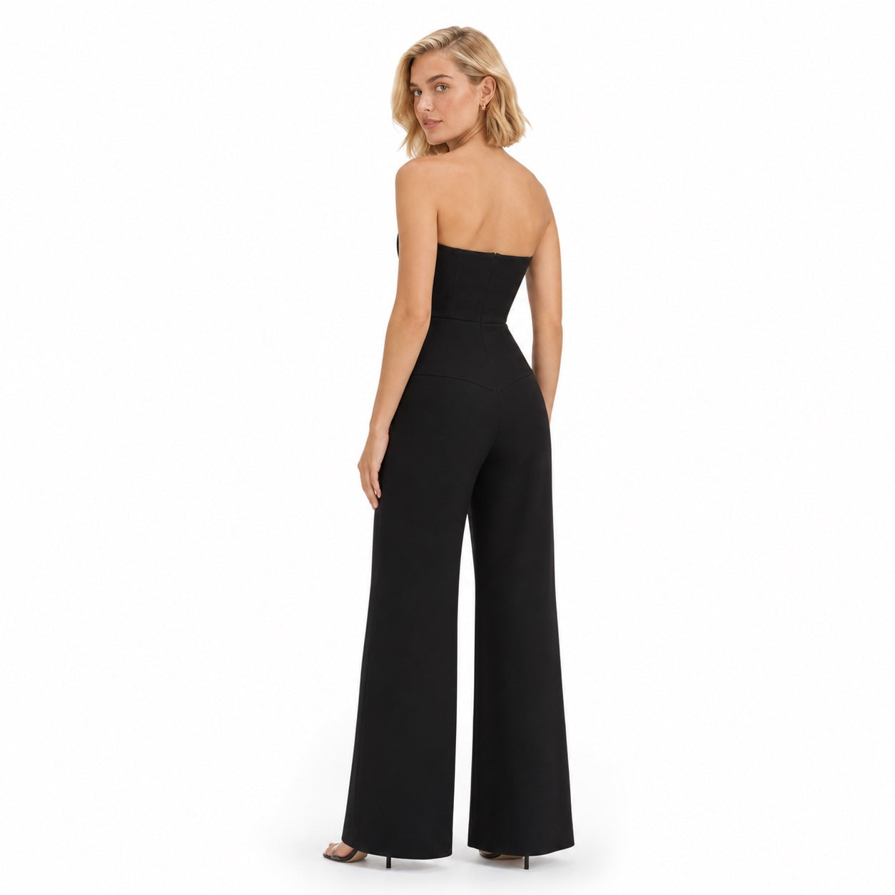 Women's Strapless Button Wide-Leg Jumpsuit