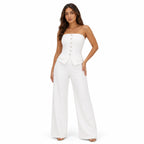 Women's Strapless Button Wide-Leg Jumpsuit