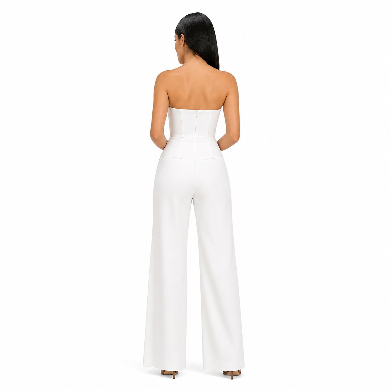 Women's Strapless Button Wide-Leg Jumpsuit