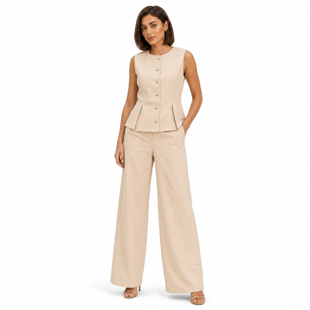 Women's Waistcoat and Wide-Leg Trousers Set