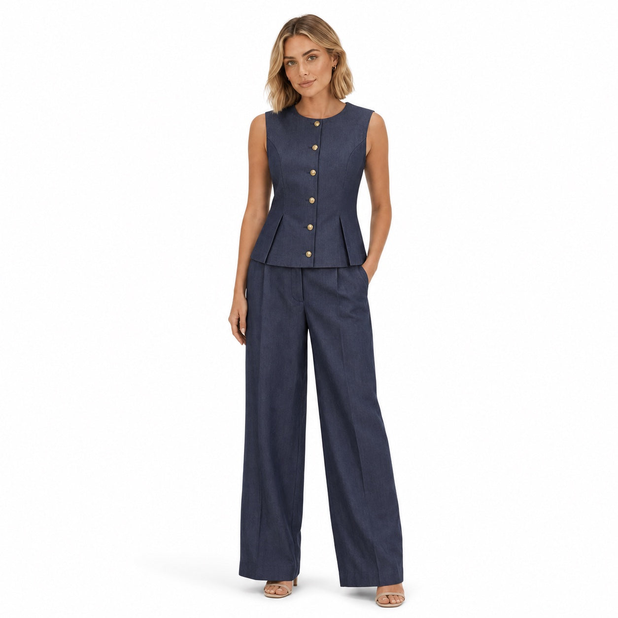 Women's Waistcoat and Wide-Leg Trousers Set