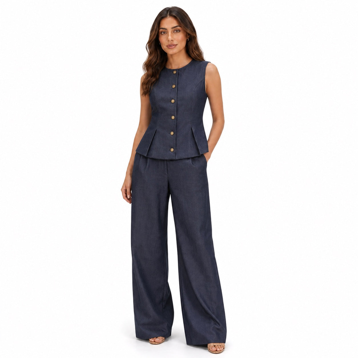 Women's Waistcoat and Wide-Leg Trousers Set