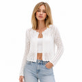 Women's Open-Knit Cropped Cardigan Scalloped Trim
