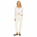 Women's Open-Knit Cropped Cardigan Scalloped Trim