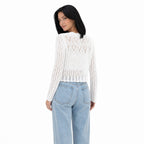 Women's Open-Knit Cropped Cardigan Scalloped Trim
