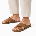 Men's Suede Cross-Strap Slide Sandals Flat Regular Fit