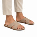 Men's Suede Cross-Strap Slide Sandals Flat Regular Fit