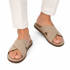 Men's Suede Cross-Strap Slide Sandals Flat Regular Fit