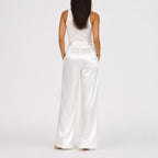 White satin wide-leg trousers back view