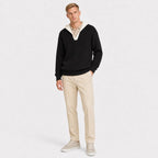 Men's ribbed knit hooded pullover in Black full-body view