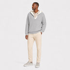 Men's ribbed knit hooded pullover in Grey front view
