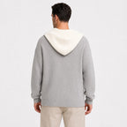 Men's ribbed knit hooded pullover in Grey back view