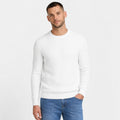 Men's white ribbed crew neck sweater front view