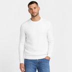 Men's white ribbed crew neck sweater front view