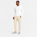 Men's white ribbed crew neck sweater full body view