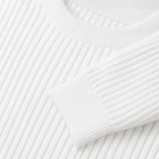 Men's white ribbed crew neck sweater knit detail