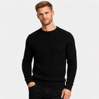 Men's black ribbed crew neck sweater front view