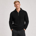 Black men's ribbed half-zip knit jumper front view