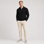 Black men's ribbed half-zip knit jumper full body front view