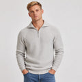 Grey men's ribbed half-zip knit jumper front view