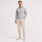 Grey men's ribbed half-zip knit jumper full body front view