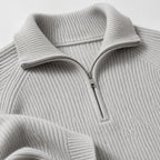 Grey men's ribbed half-zip knit jumper detail view