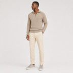 Khaki men's ribbed half-zip knit jumper full body front view