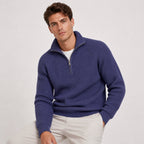 Purplish Blue men's ribbed half-zip knit jumper front view