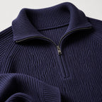 Purplish Blue men's ribbed half-zip knit jumper detail view