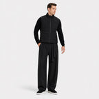 Black men's wide-leg pleated trousers full front view