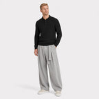 Grey men's wide-leg pleated trousers full front view