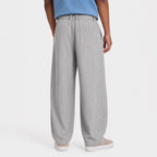Grey men's wide-leg pleated trousers back view