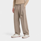 Khaki men's wide-leg pleated trousers front view