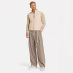 Khaki men's wide-leg pleated trousers full front view