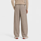 Khaki men's wide-leg pleated trousers back view