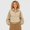 Khaki women's no-hood pullover anorak front view