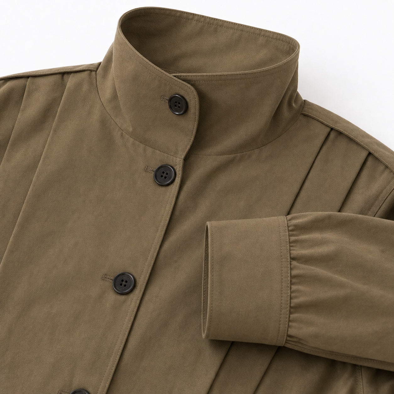 Women's khaki cropped high-collar jacket detail view