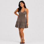 Women's halter mini dress in Brown front view