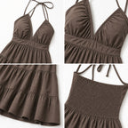 Women's halter mini dress in Brown detail view