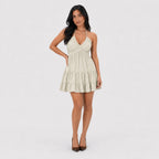 Women's halter mini dress in Khaki front view