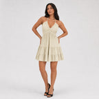 Women's halter mini dress in Khaki front view