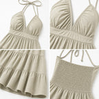 Women's halter mini dress in Khaki detail view