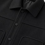 Black men's wool jacket fabric and pocket detail