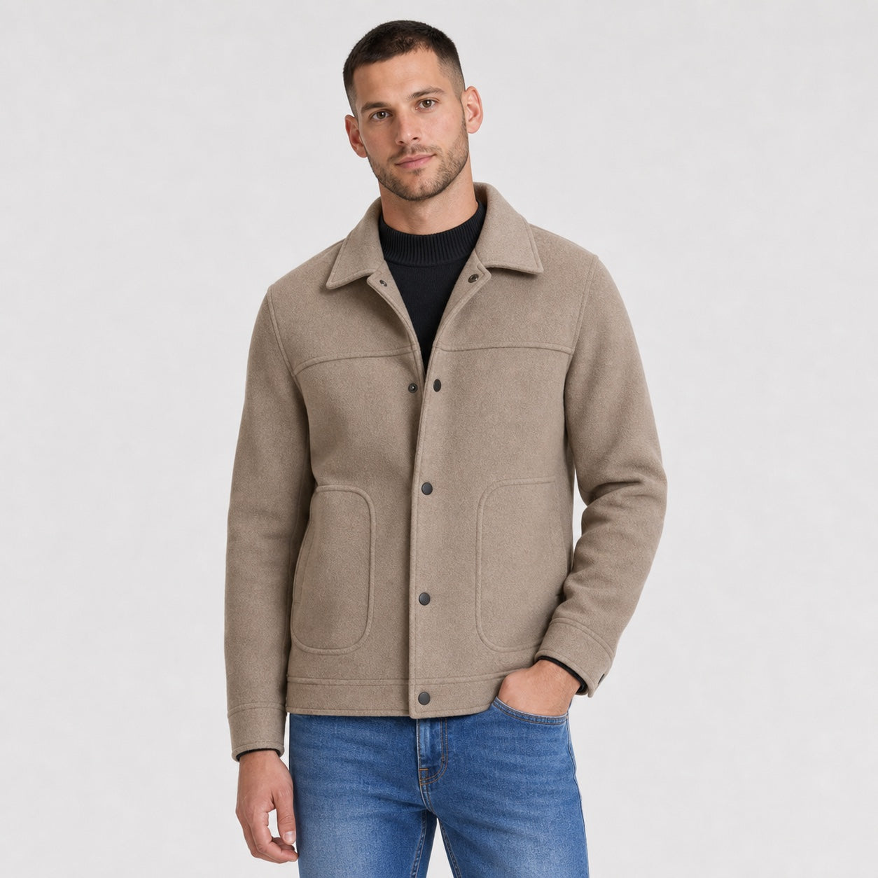 Khaki men's wool jacket front view