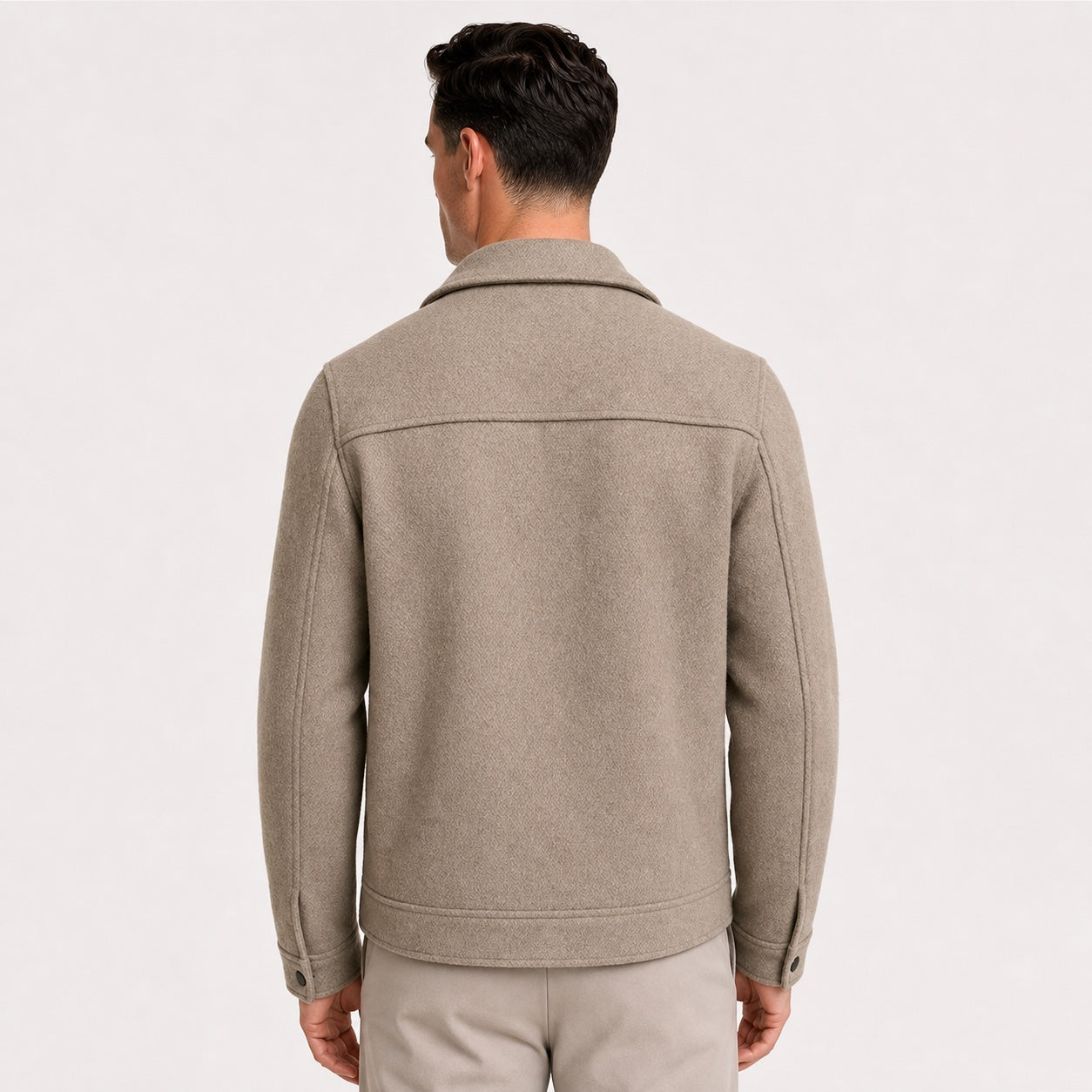 Khaki men's wool jacket back view