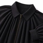 Women’s collared zip cape blouse in Black, collar and zipper detail